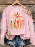 Halloween Leopard Print Halloween Pumpkin Long Sleeve Casual Top