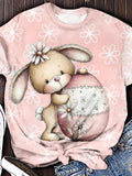 Cute Rabbit and Easter Egg Crew Neck T-shirt
