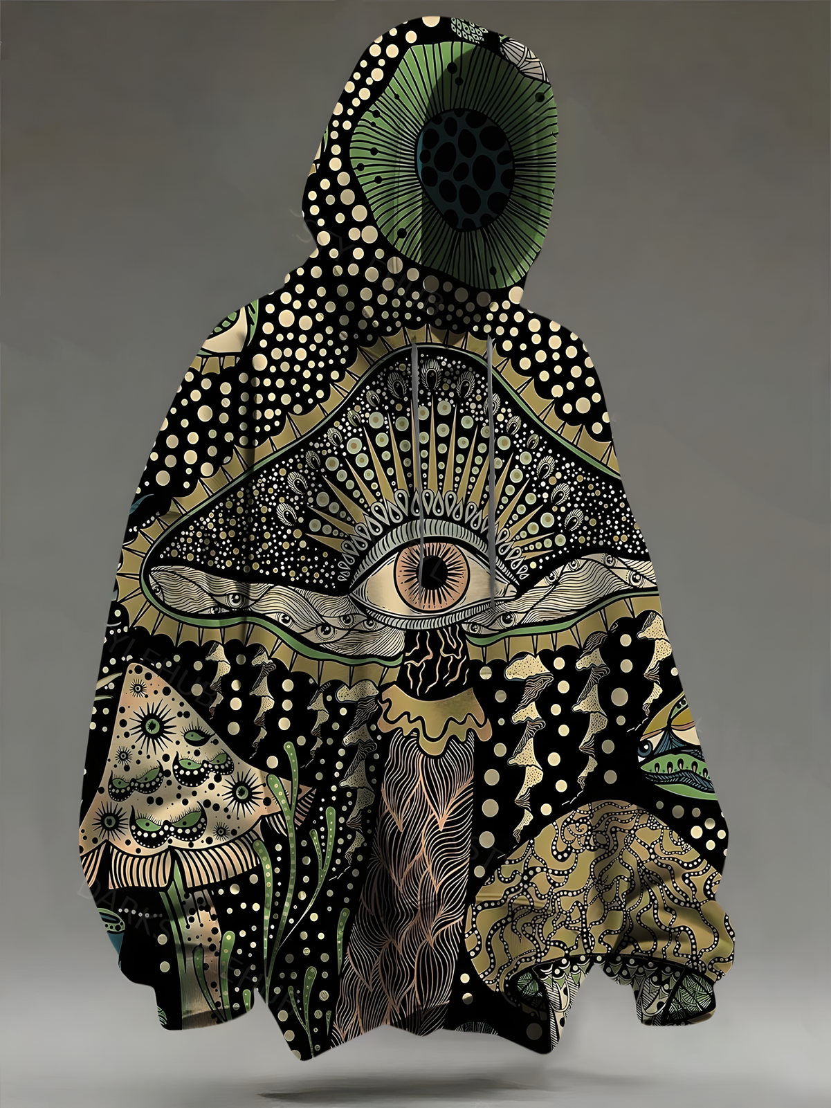 Unisex Vintage Psychedelic Mushrooms Art Long Sleeve Hooded Pocket Sweatshirt