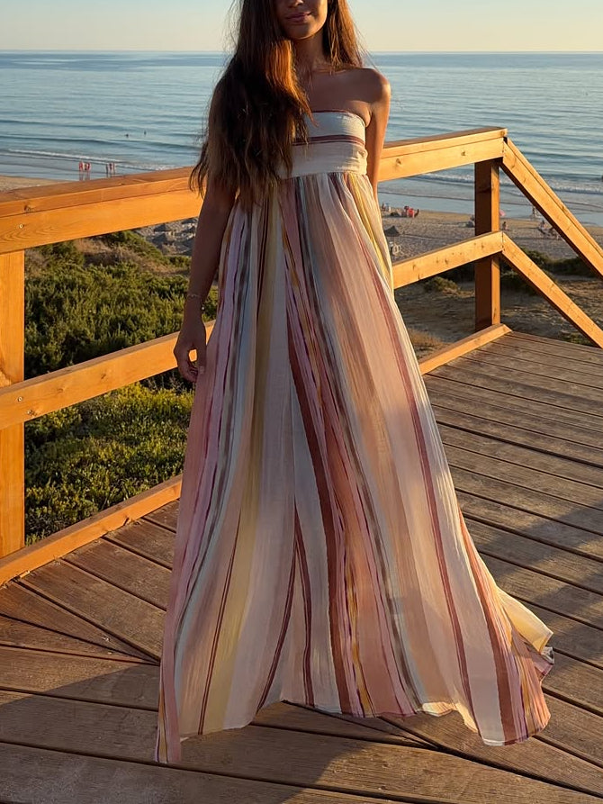 Strapless Pastel Stripe Maxi Dress