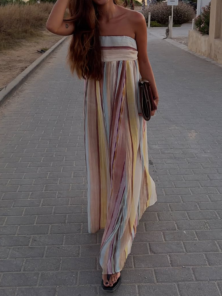 Strapless Pastel Stripe Maxi Dress