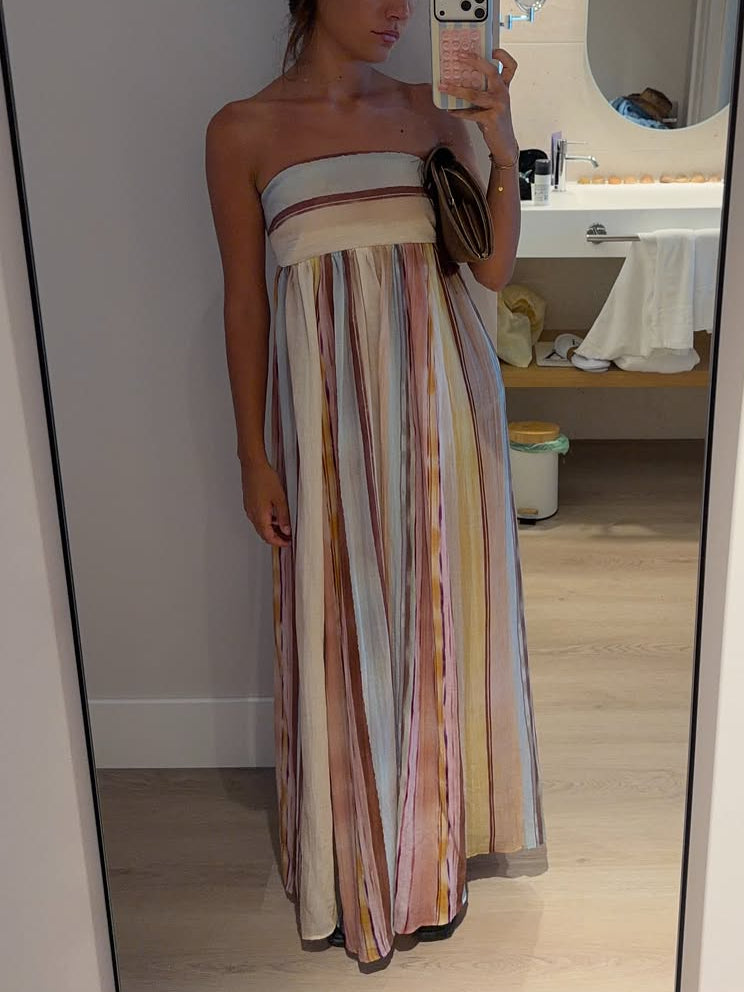 Strapless Pastel Stripe Maxi Dress