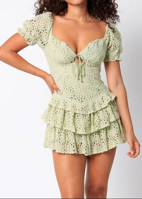 Penelope Sage Lace Mini Dress