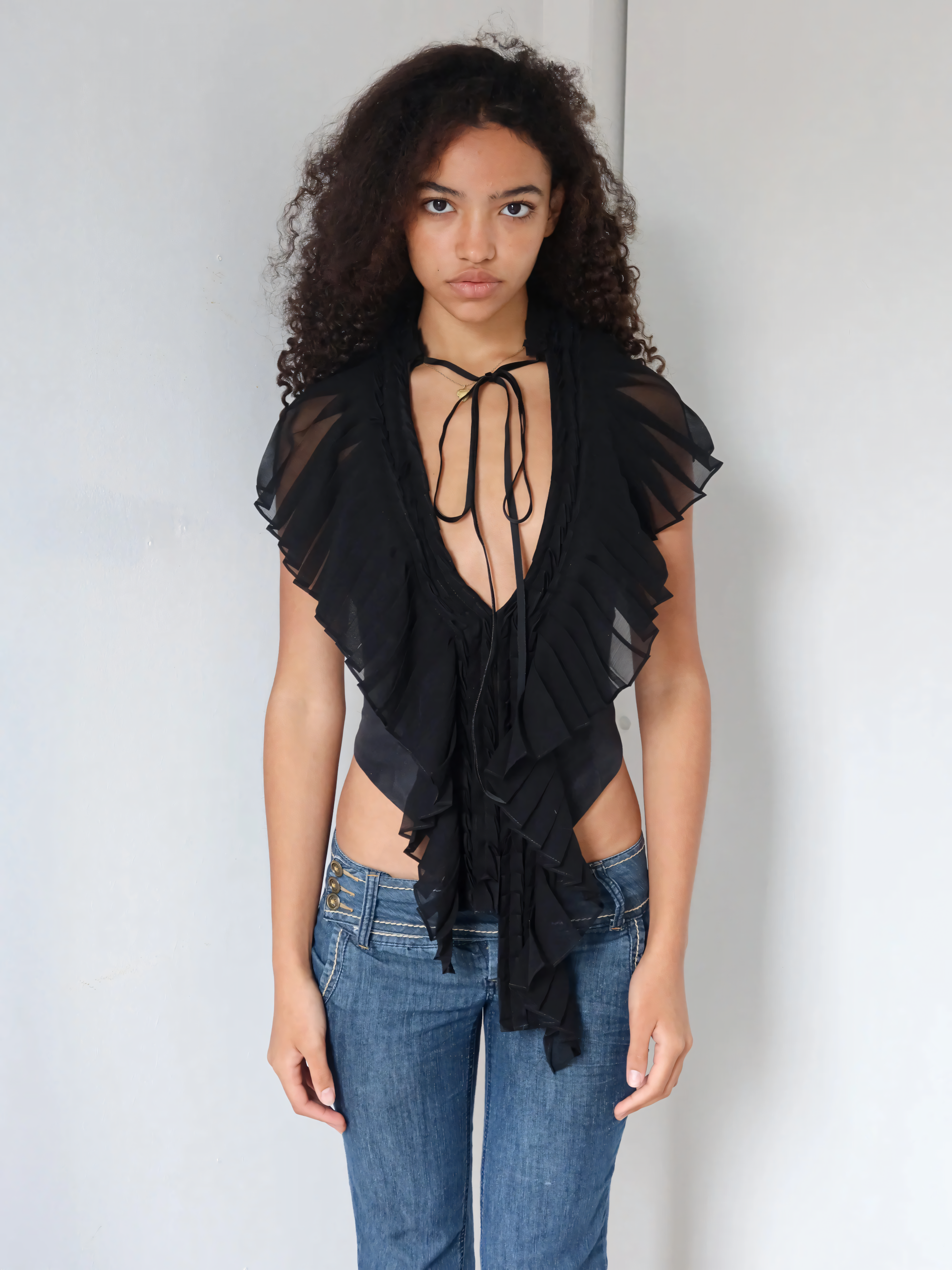Midnight Ruffle Tie Top