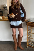 Slim Fit Bell Sleeve Knit Crew Neck Cardigan