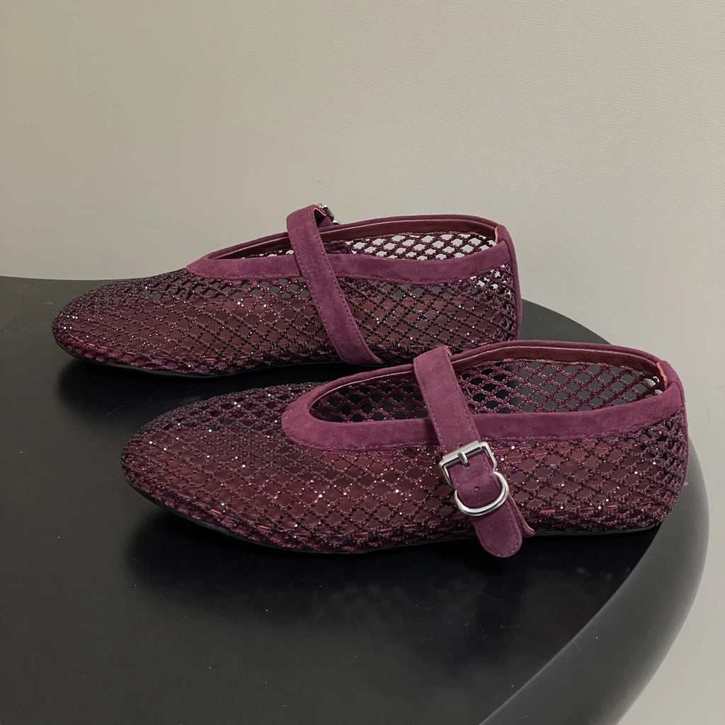 Jessica Rhinestone Mesh Ballet Flats