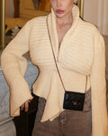 Solid Color Paneled Waist Cinched Knit Cardigan