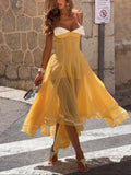 Two-Tone Satin Lace Trim Cami Flowy Maxi Dress