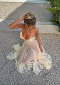 Cream White Strapless Draped Midi Dress