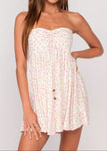 Lena White and Pink Floral Print Strapless Mini Dress