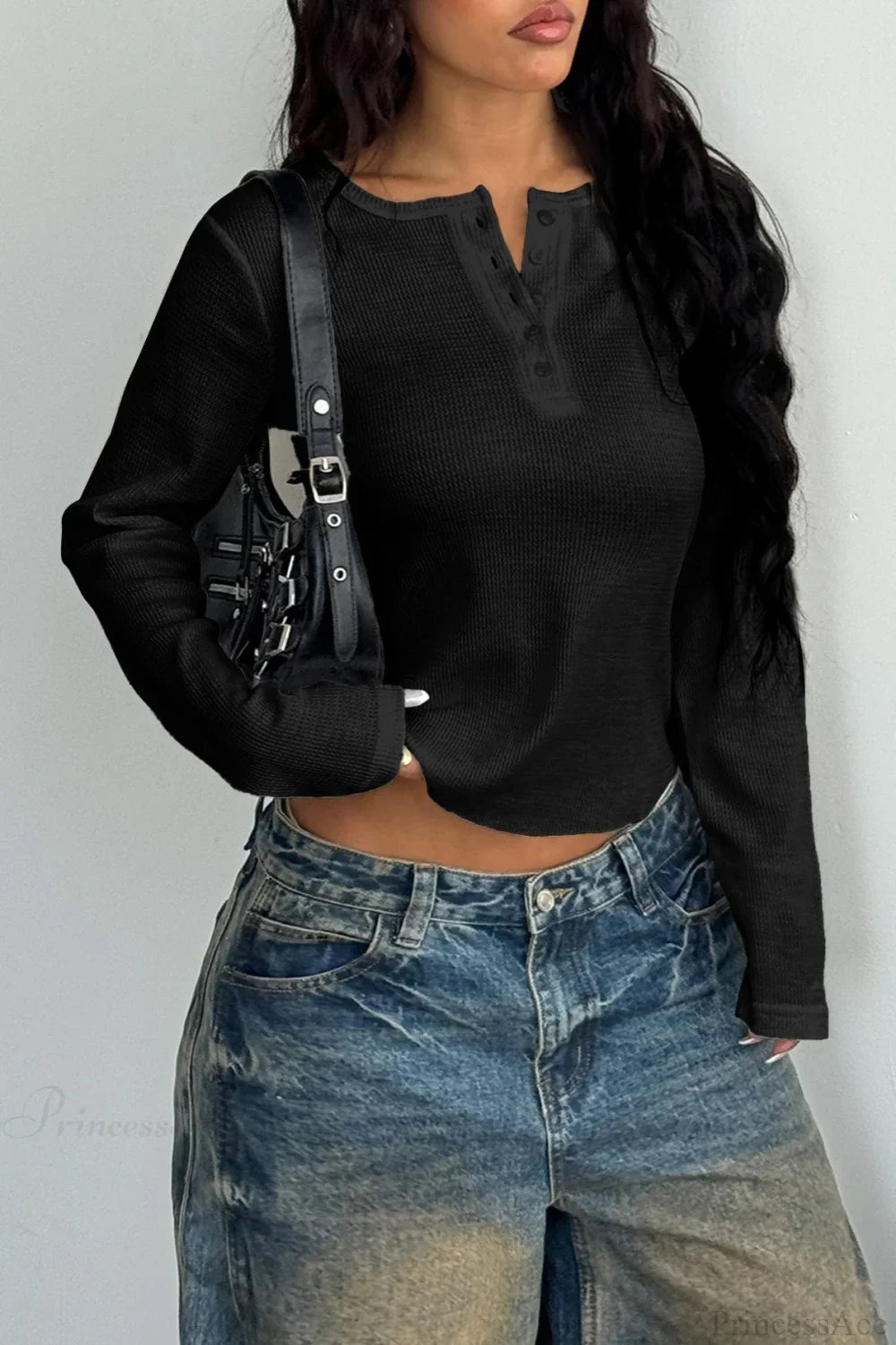 Y2K Button Accent Slim Long Sleeve Tee